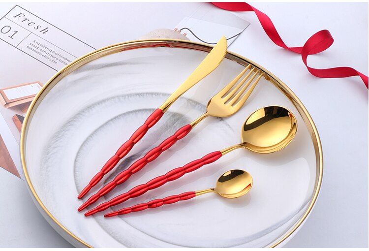 Western Style Stainless Steel Fork / Spoon / Knife Cutlery 4 pcs Set