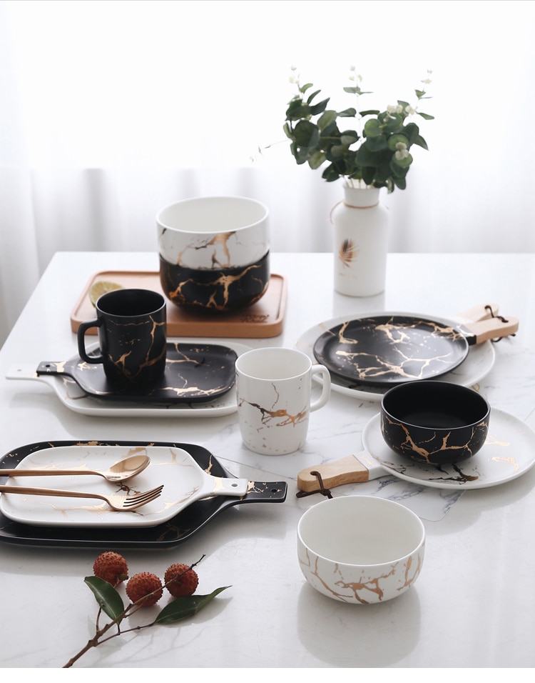 Gold Marbled Ceramic Tableware