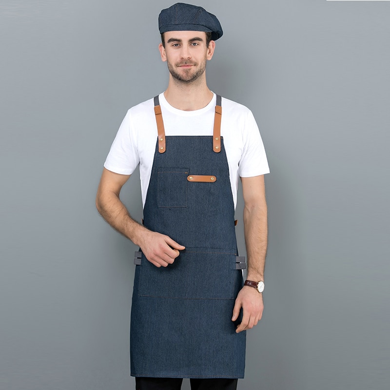 Long Denim Apron with Cooking Hat