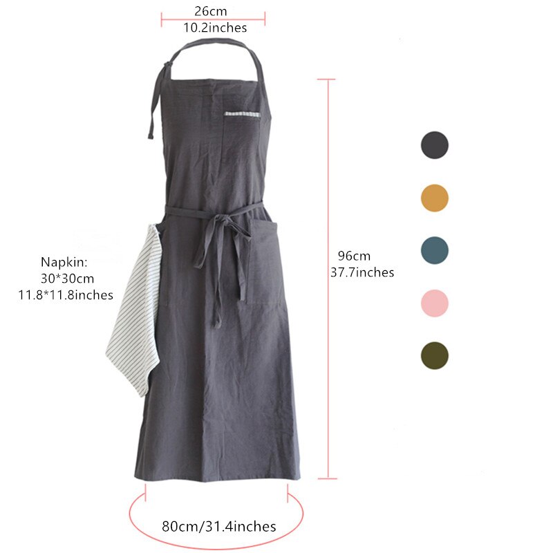 Solid Linen Bib Apron with Pockets for Cafe Barista